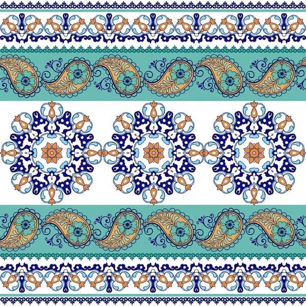 Gestreiftes nahtloses Muster mit Paisley. Blumentapete. Dekoratives Ornament für Stoff, Textilien, Packpapier. — Stockvektor