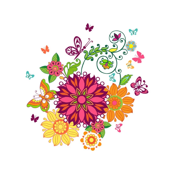 Ornate ornament with Fantastic flowers with paisley and butterflies.Vector illustration. — Stock Vector