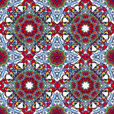 Mandala ile Seamless renkli modeli. El Türk tarzı çizilmiş desen. Islam, Arapça, Indian, Osmanlı motif.