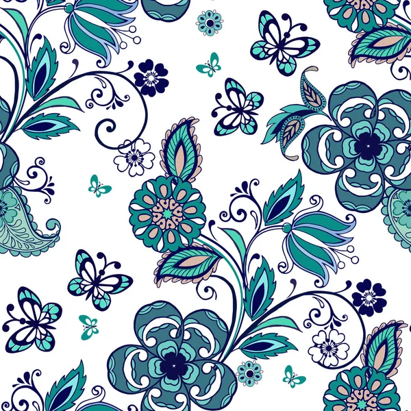 Orientalisches nahtloses Paisley-Muster. Blumentapete. Dekoratives Ornament für Stoff, Textilien, Packpapier. — Stockvektor