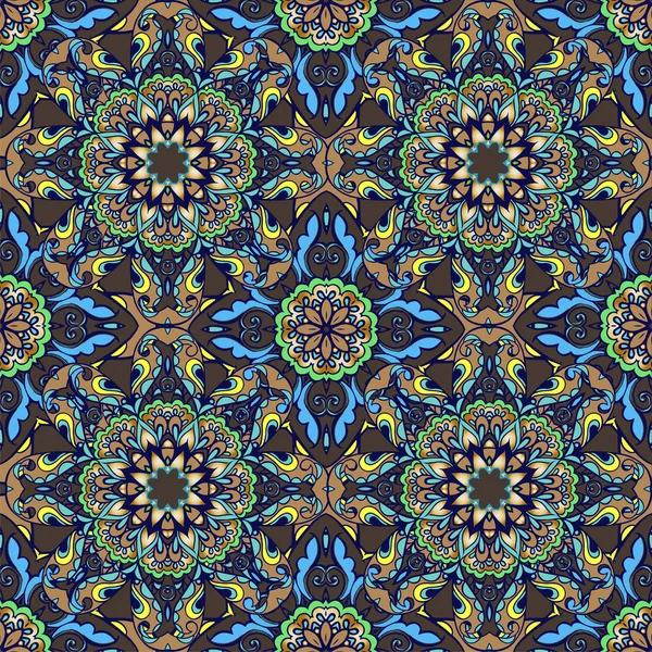 Modèle coloré sans couture avec mandala. Modèle dessiné à la main dans le style turc. Islam, arabe, indien, motif ottoman . — Image vectorielle