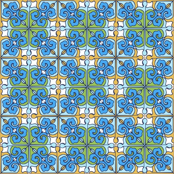 Бесшовный рисунок лоскута из марокканской, португальской плитки синий , — стоковый вектор