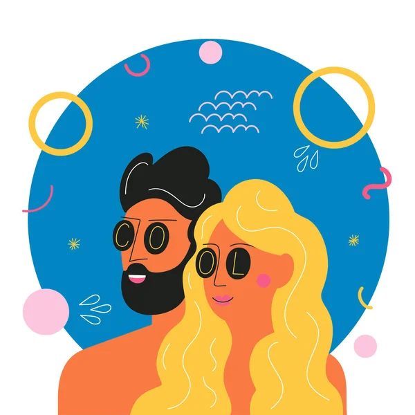 Ilustração vetorial com homem barbudo e mulher loira de cabelo comprido — Vetor de Stock