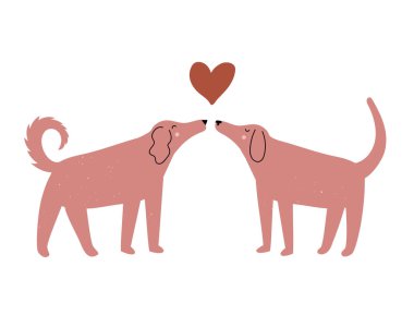 Bir çift köpeğin birbirini kokladığı vektör çizimi ve... 