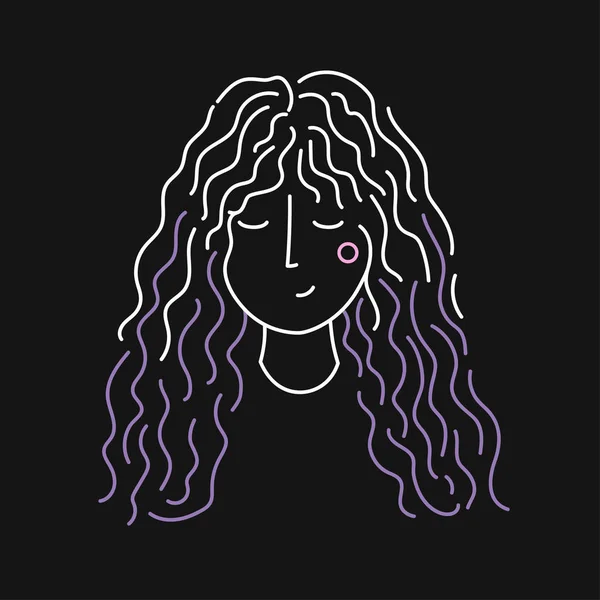 Ilustración vectorial con dibujo en línea de cara de mujer joven, fashi — Vector de stock