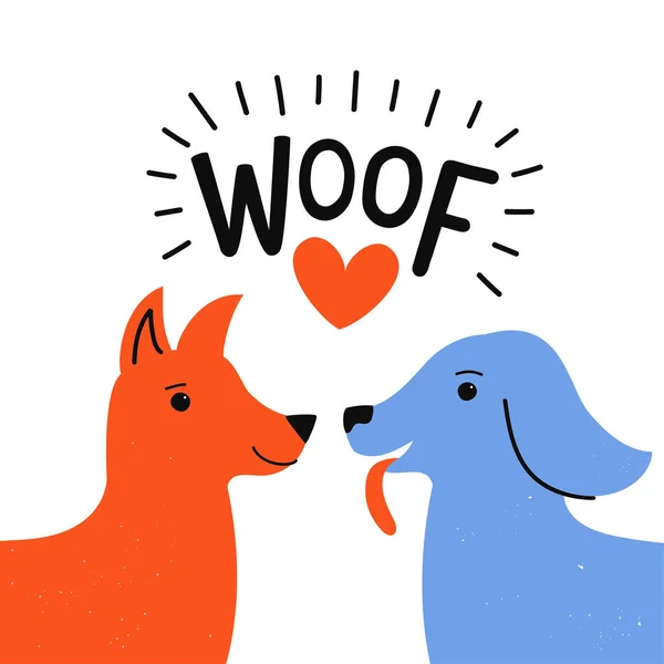 Bir çift köpeğin birbirini kokladığı vektör çizimi, kırmızı