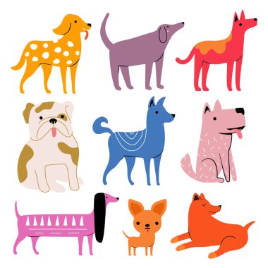 Sevimli çizgi köpekleri ile vektör.
