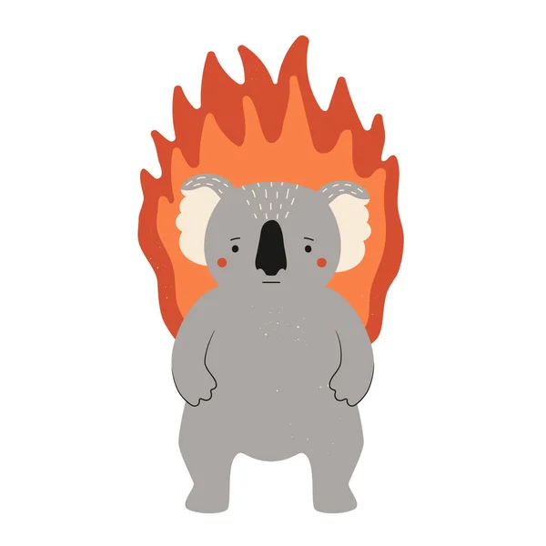 Vector illustration with koala and fire flame on background. Emb — ストックベクタ
