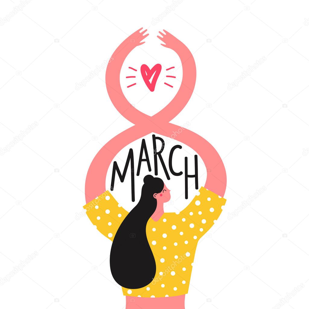 8 march inspirational women's day greeting card template, spring holiday poster