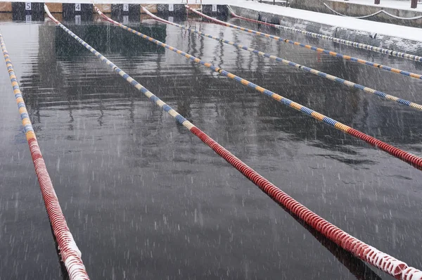 Winter swimming pool snowfall