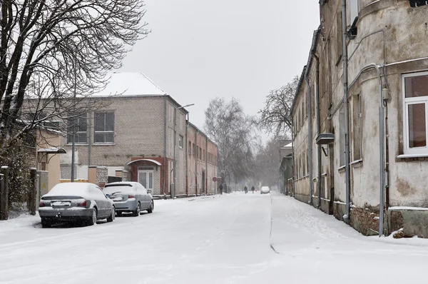 Snowfall in the city streets — Stock Photo, Image
