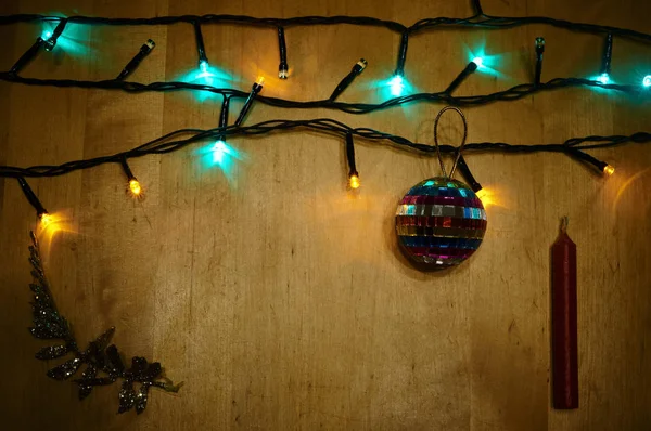 Ensembles de Noël avec lumière et décorations — Photo