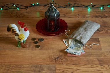 Kırmızı ışık bir horoz ve para ile