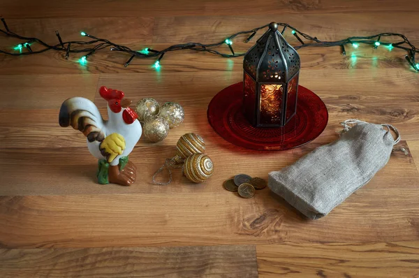 Kırmızı ışık bir horoz ve para ile