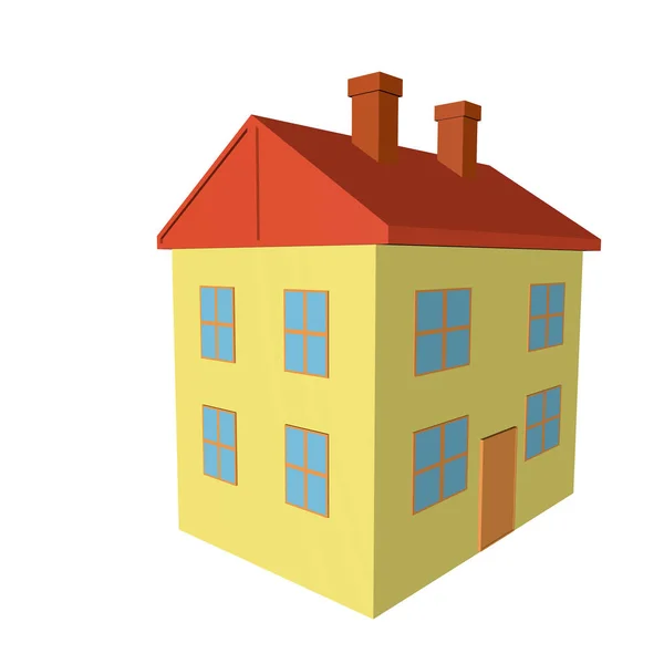 İki katlı sarı ev 3d model — Stok fotoğraf