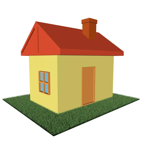 Gele huis met een rood dak — Stockfoto
