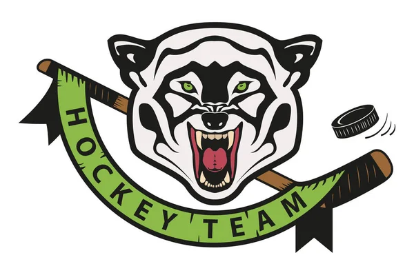 Lobo enojado. logo del equipo de hockey. mascota — Vector de stock