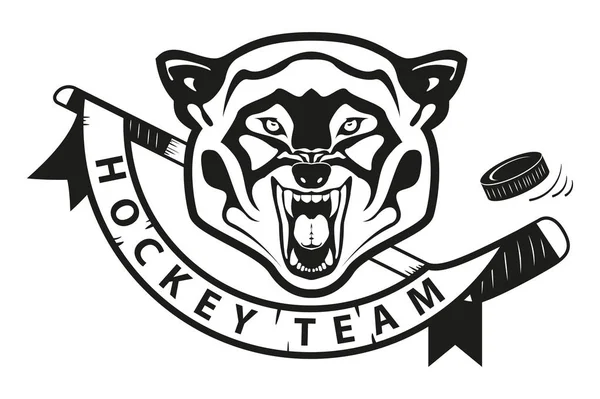 Lobo enojado. logo del equipo de hockey. mascota — Vector de stock