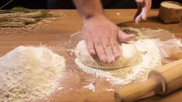 Yeast dough rolled on a rolling pin Royalty Free Stock Video