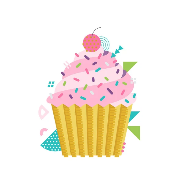 Vector dulce cupcake ilustración con cereza en la parte superior. Fabricado en 80 — Vector de stock