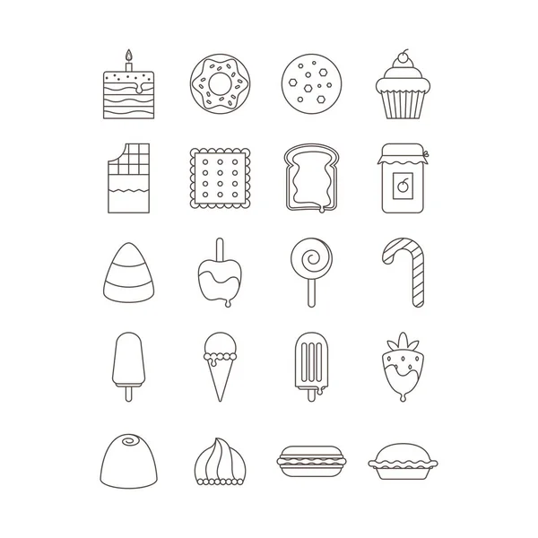 Conjunto de iconos dulces y dulces. Hecho en estilo de línea . — Archivo Imágenes Vectoriales