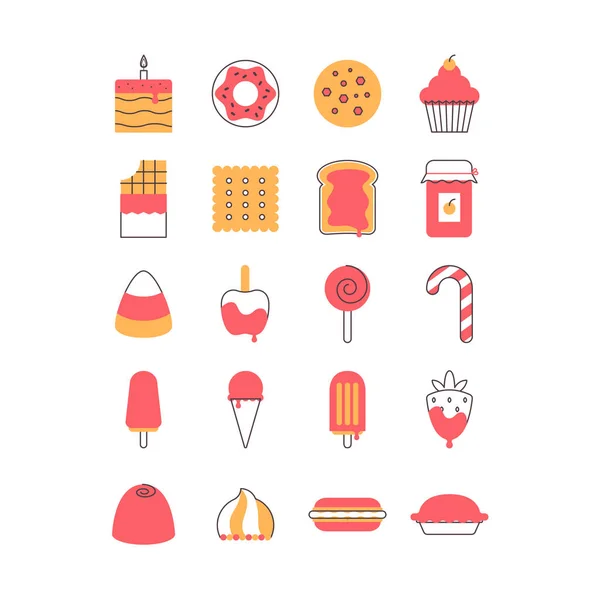 Sweet and candy icon set. Lined with two colors — Stock Vector