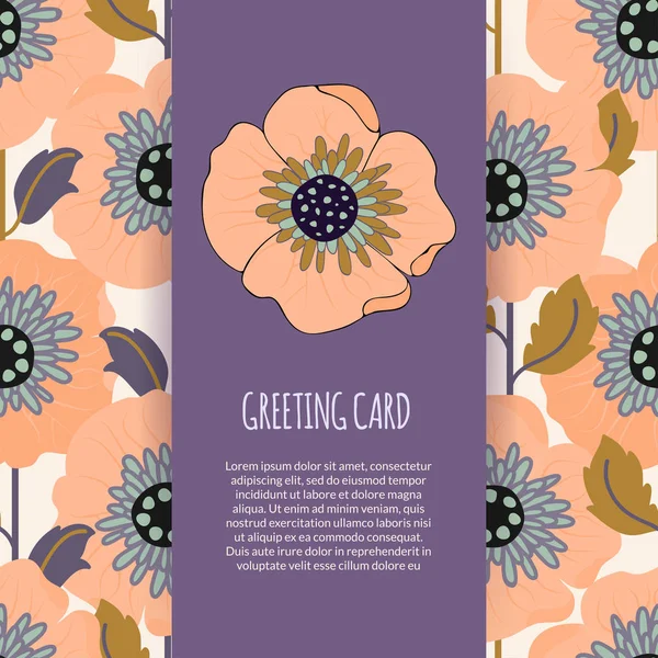 Aanbesteding bloemen groet, bruiloft of menu sjabloon met leuke papaver — Stockvector