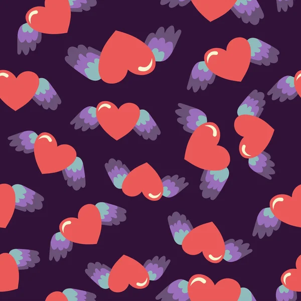 Heart with wings. Valentines Day seamless pattern — Stock Vector