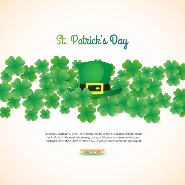 St. Patrick's day background with clovers and leprechaun hat — Stock Vector