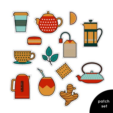 Çay ve kahve sticker. Modern yama kavramı. Düz tarzı yaptı