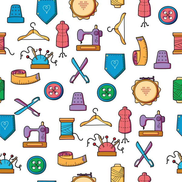 Handgjorda och hobby verktyg färgglada ikon sömlösa mönster — Stock vektor
