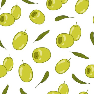 Yeşil Zeytin seamless modeli. Gıda arka plan.