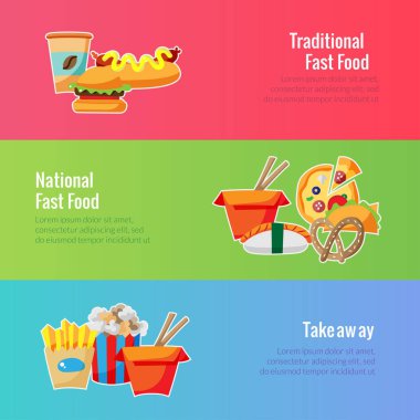 Vektör banner şablon. Fast food illüstrasyon gıda festival reklam için