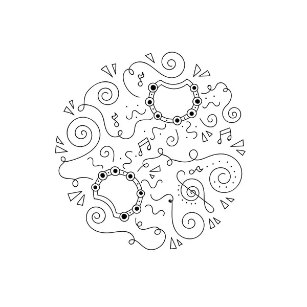 Doodle Tambourine página para colorir . — Vetor de Stock