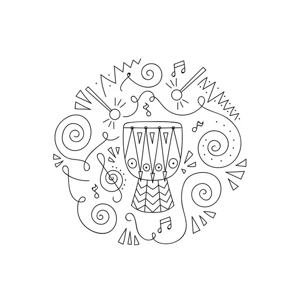 Coloriage tambour Doodle . — Image vectorielle