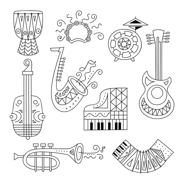 Set d'instruments de musique doodle dessinés à la main . — Image vectorielle