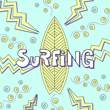 Sörf tahtası doodle illüstrasyon. 