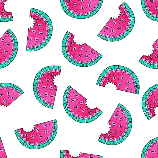 Doodle watermelon seamless pattern. — Stock Vector