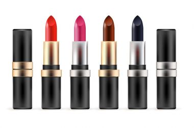 Ruj koleksiyonu. Tüpler altın ve gümüş elemanları ile. Kırmızı, pembe ve siyah renkleri.