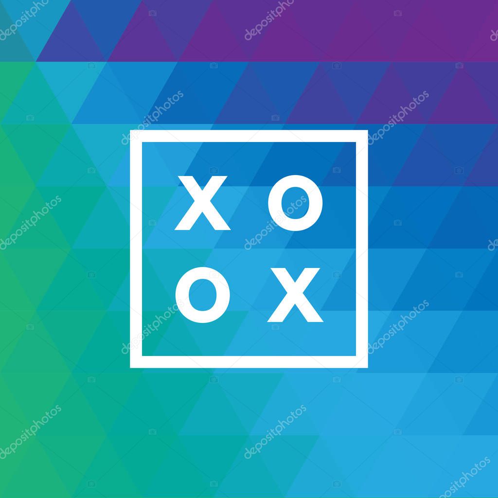 Romantic love XOXO minimal logo in outline frame, vintage modern label on geometric background. Retro package template. Trend layout, art print. Valentine day greeting card