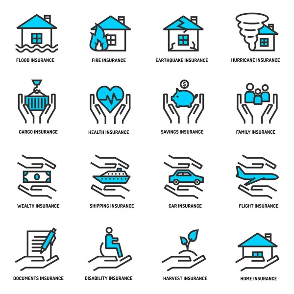 Iconos de esquema de servicio de seguros — Vector de stock