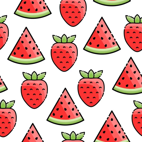 Erdbeere, Wassermelone nahtloses Muster — Stockvektor