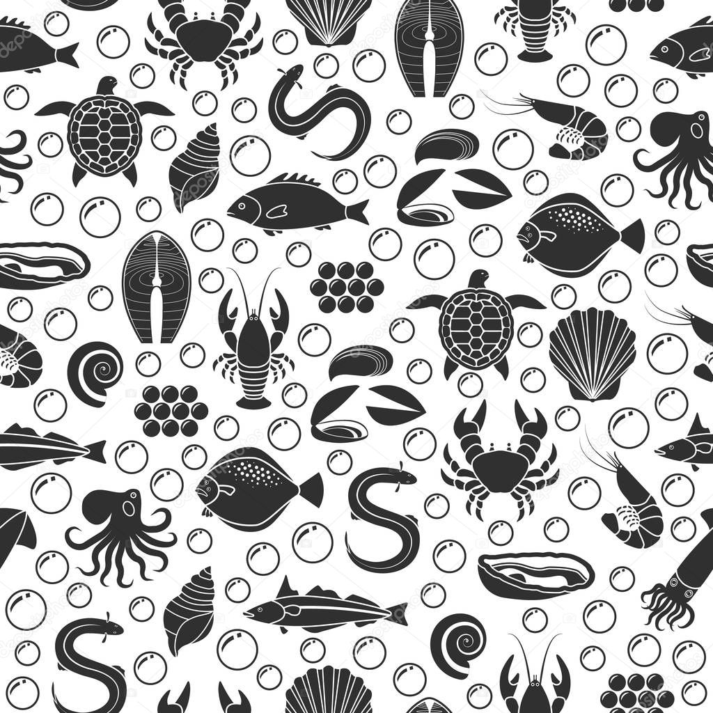 Seafood and fish icons pattern