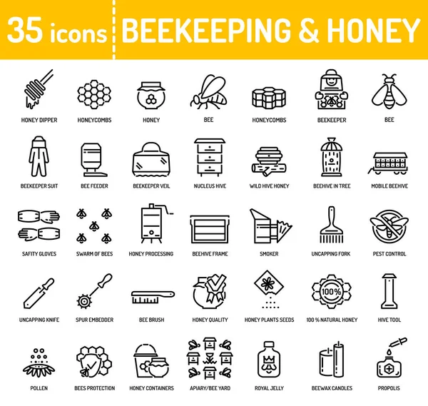 Beekeeping Line Icons Vector Illustration — Stock Vector