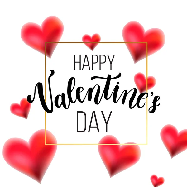 Happy Valentine Day Lettering Hearts White Background Romantic Concept Vector — Stock Vector