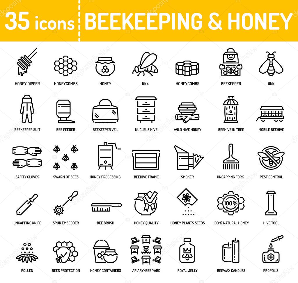 beekeeping line icons, vector, illustration