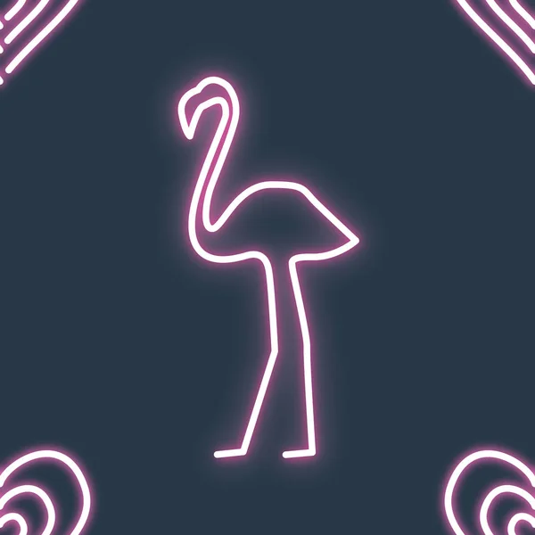 Flamingo i serce neon efekt — Wektor stockowy