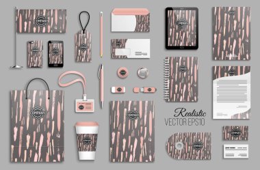 Kurumsal kimlik in gri arka plan üzerinde kümesi