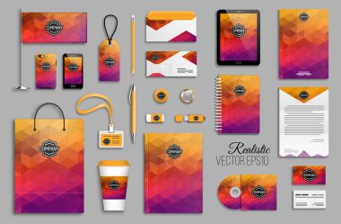 Kurumsal kimlik in gri arka plan üzerinde kümesi