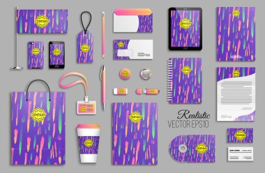 Kurumsal kimlik in gri arka plan üzerinde kümesi